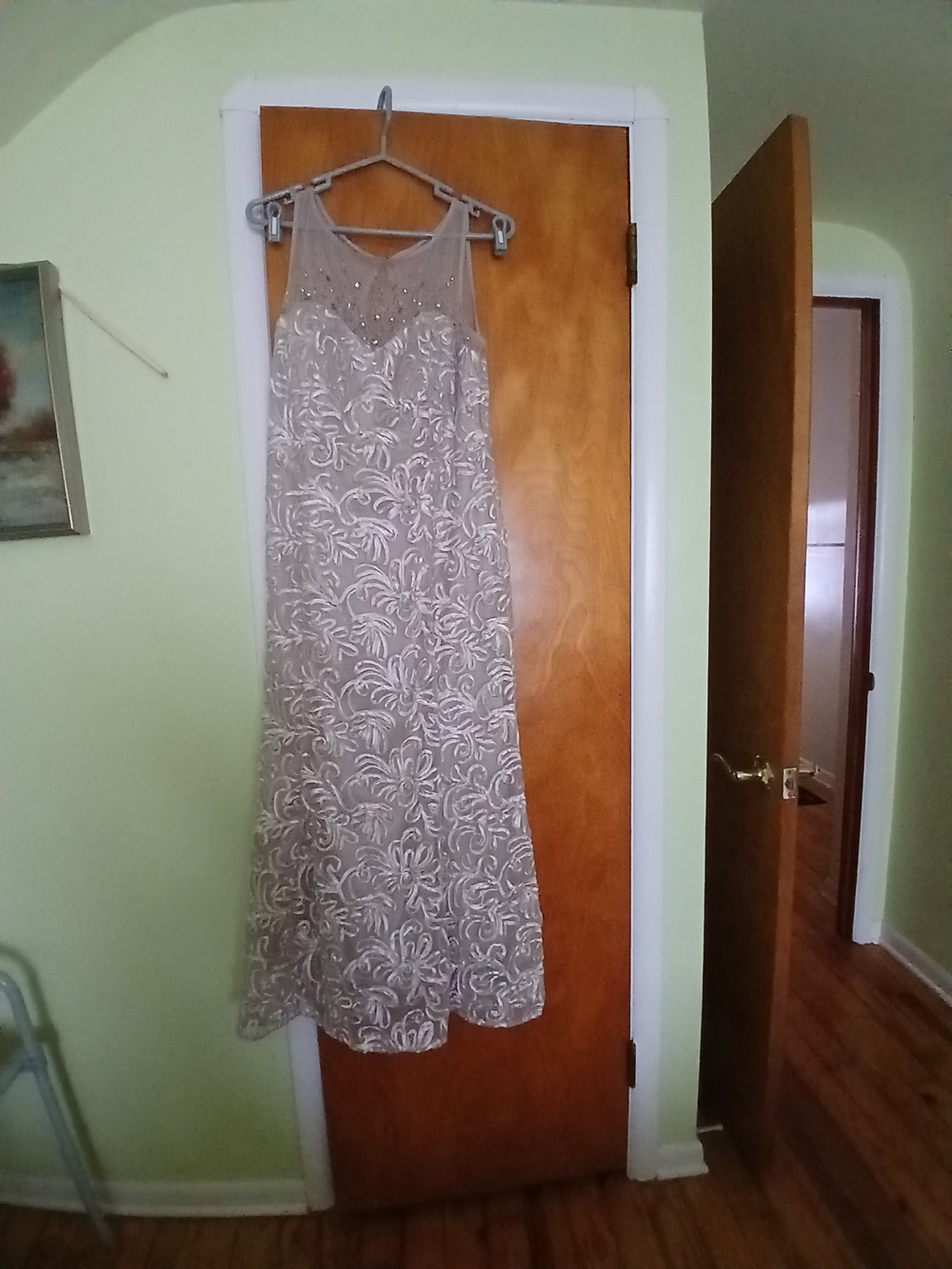 Silver Beaded A-Line Prom Dress
